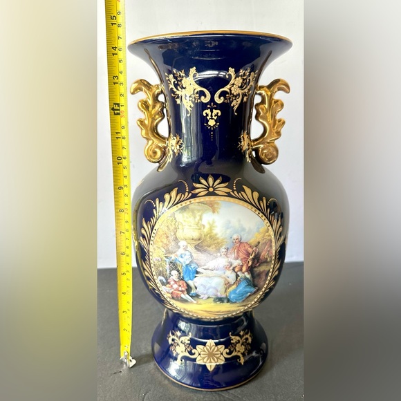 Vtg. Limoges France Cobalt Blue 24K Gold Footed Porcelain Large Full-Size Vase - Picture 11 of 11
